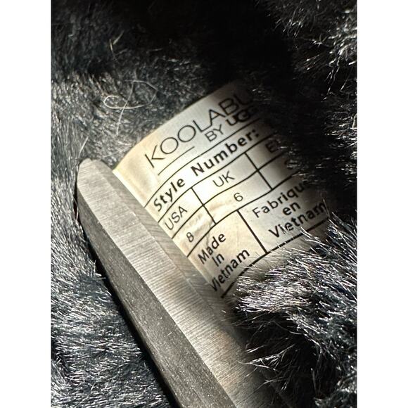 UGG Koolaburra FUZZ 'N II Size 8 Black Faux Fur Slingback Sandals Slipper Shoes - Picture 12 of 12